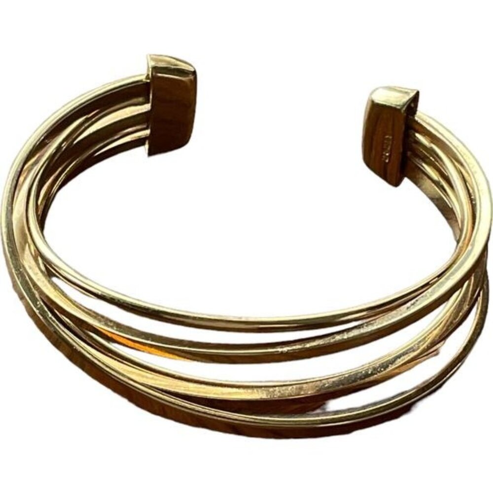 Gold-Tone Cuff Bracelet With Multi-Layered Design & Open Back